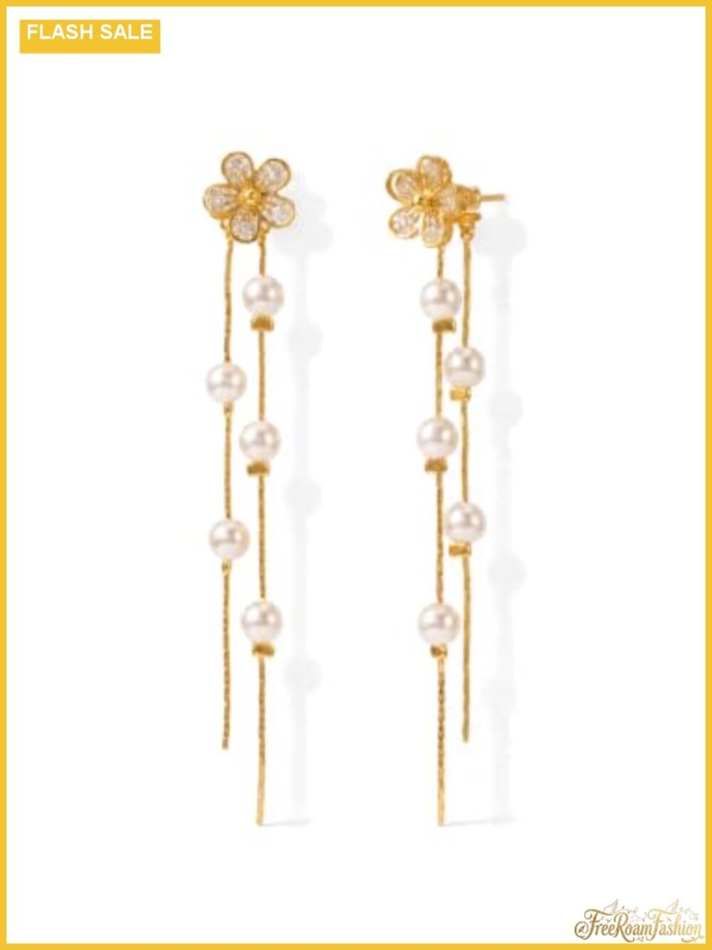 Gold Plated Flower Pearl Dangle Earrings 14K Convertible Stud Wedding